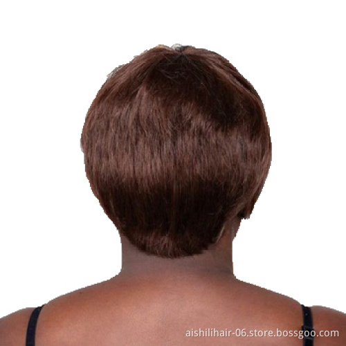 Aishili Wholesale Synthetic brown Short  hair wigs natural straight wave wig for afro women